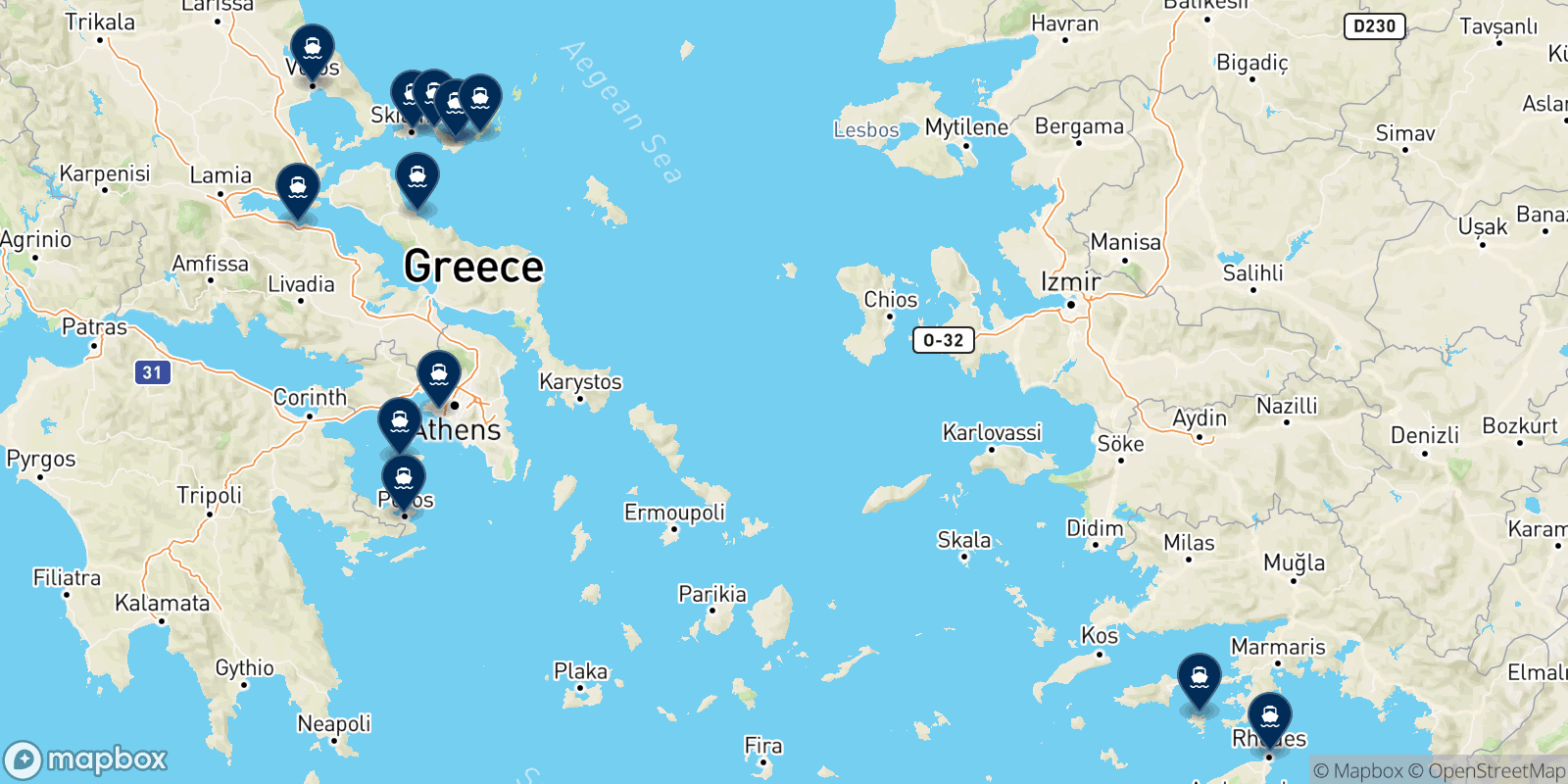 Mapa de los destinos Anes Ferries