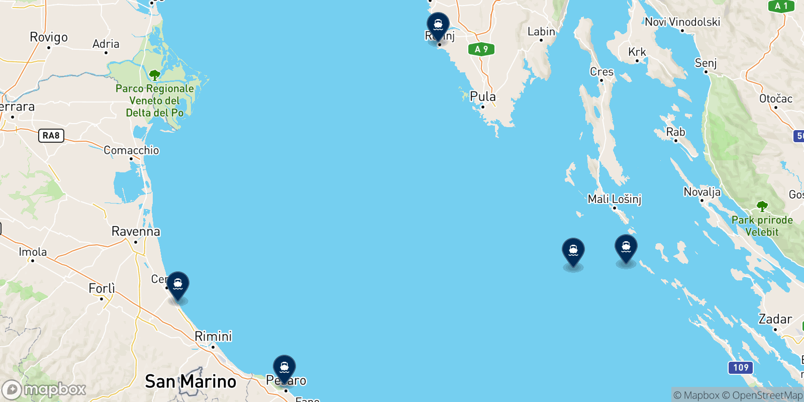 Mapa de los destinos Gomo Viaggi