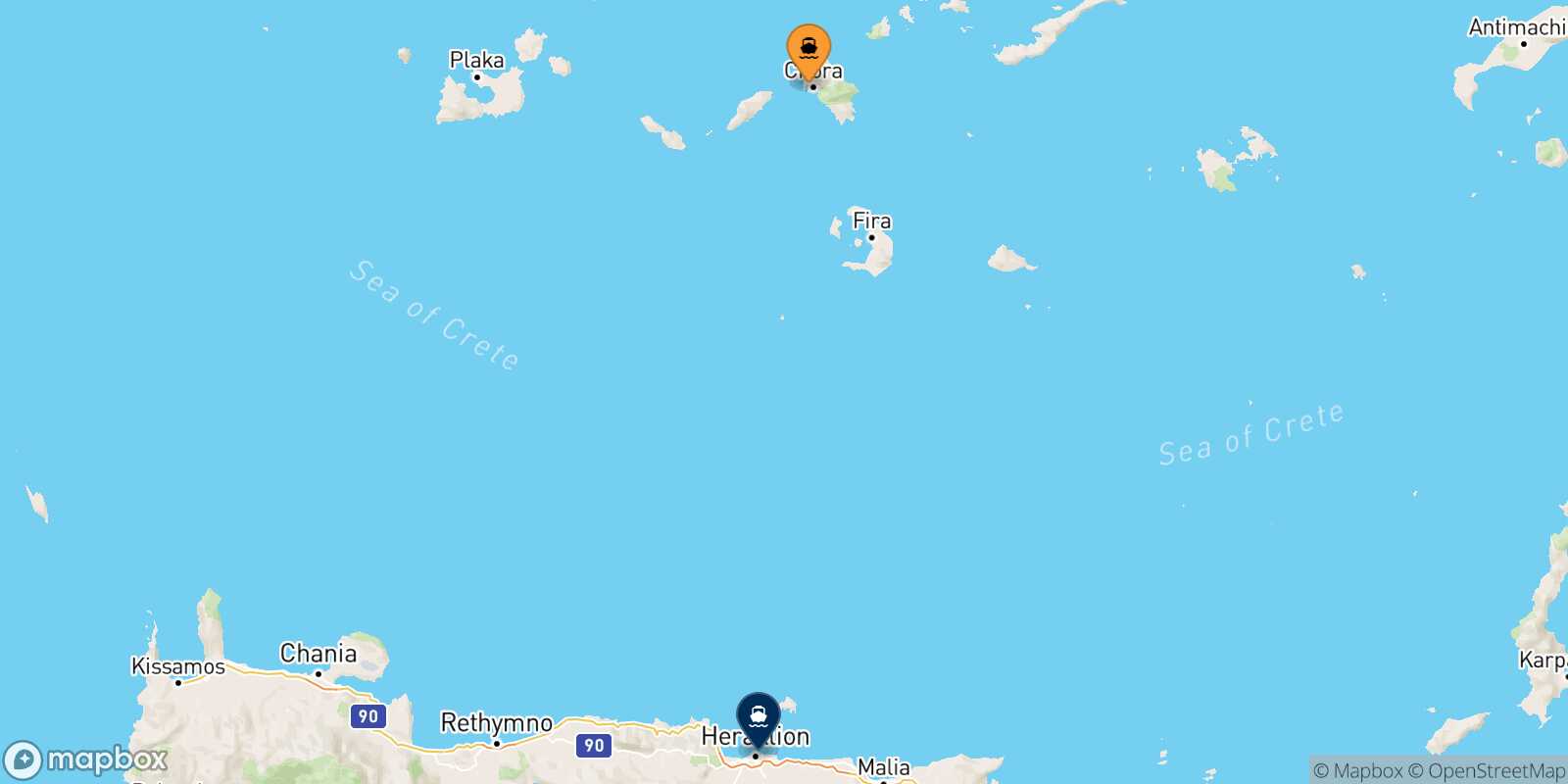 Mapa de la ruta Ios Heraklion