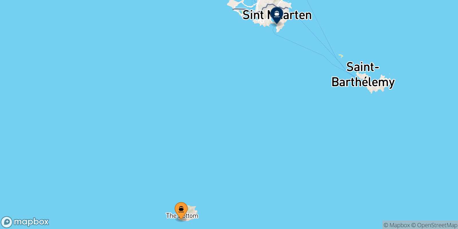 Mapa de los destinos alcanzables de Saba