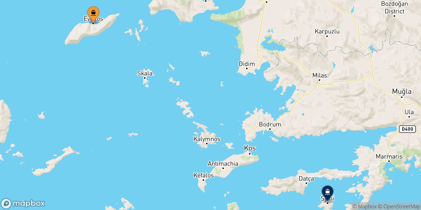 Mapa de la ruta Agios Kirikos (Ikaria) Symi