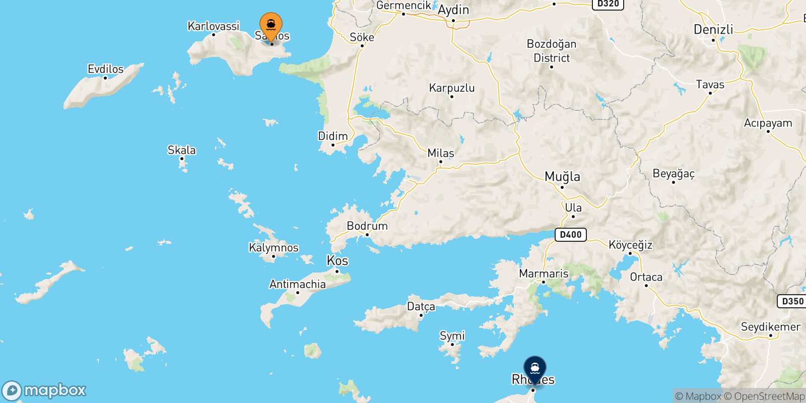 Mapa de la ruta Vathi (Samos) Rodas