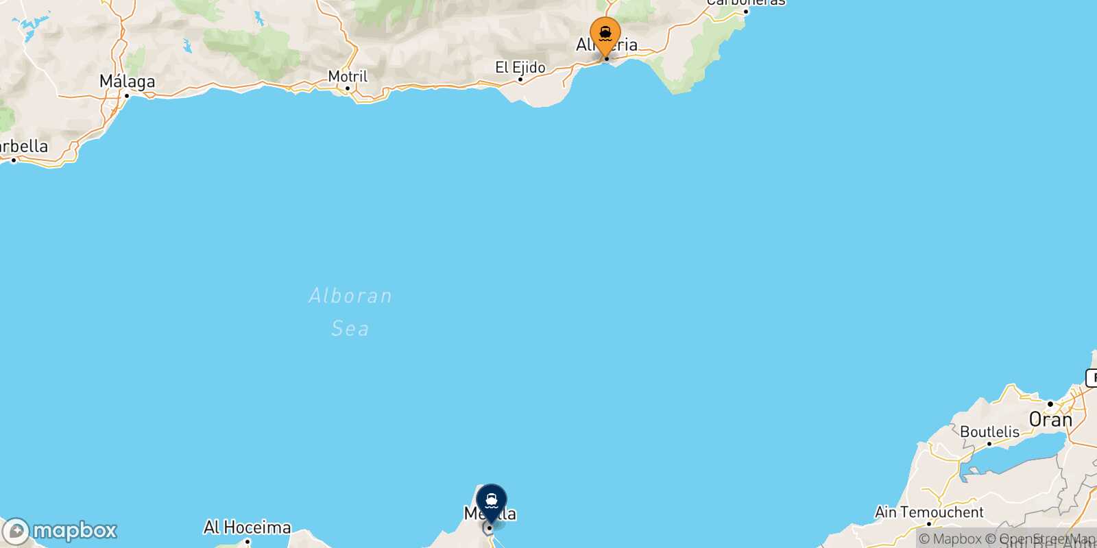 Mapa de la ruta Almería Melilla