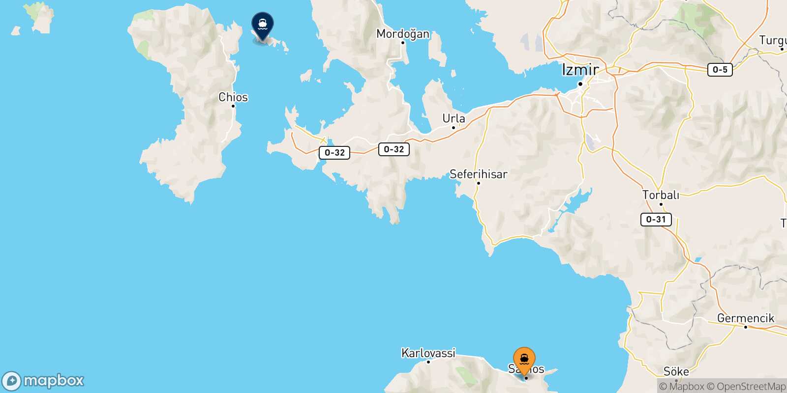 Mapa de la ruta Vathi (Samos) Inousses