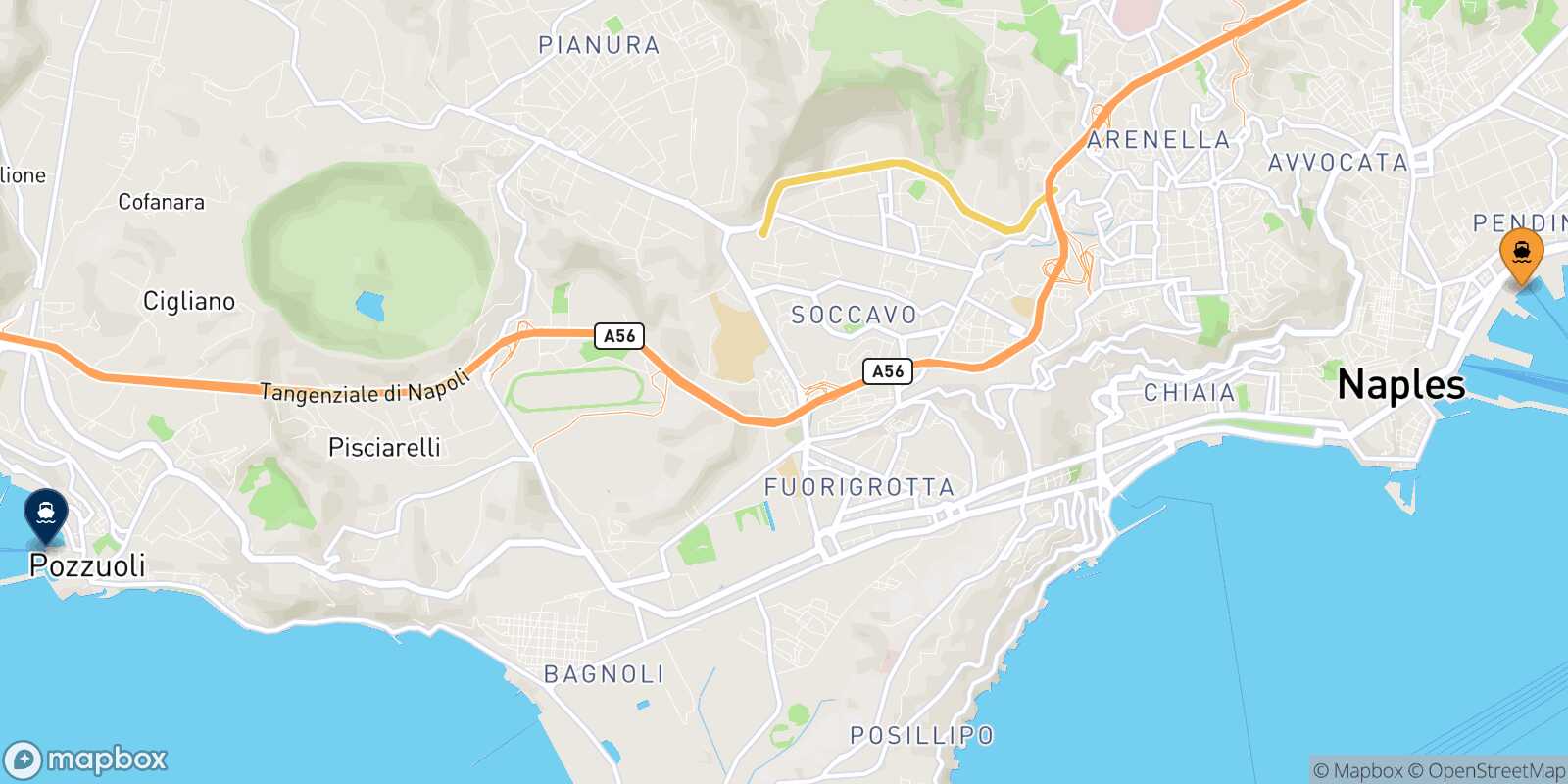 Mapa de la ruta Nápoles Beverello Casamicciola (Ischia)