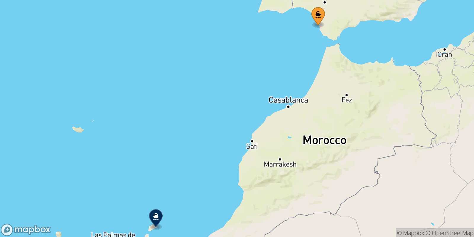 Mapa de la ruta Cadiz Arrecife (Lanzarote)