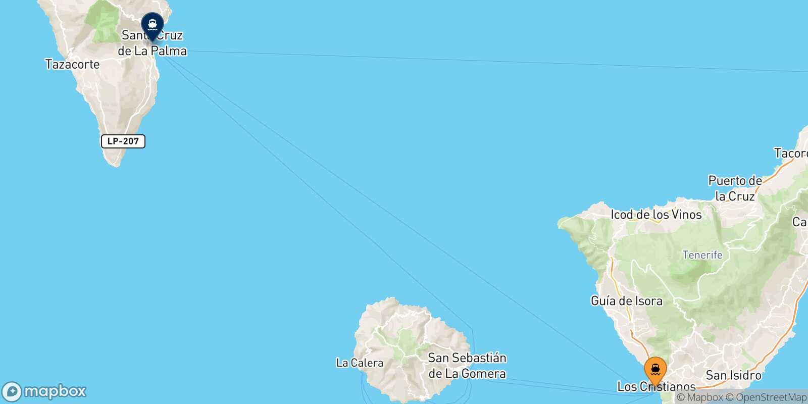 Mapa de la ruta Los Cristianos (Tenerife) Santa Cruz De La Palma