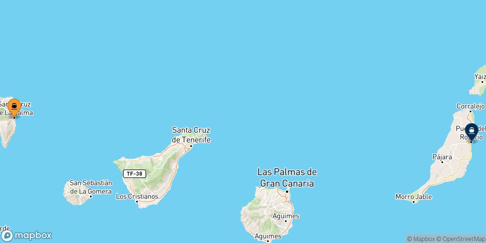 Mapa de la ruta Santa Cruz De La Palma Puerto Del Rosario (Fuerteventura)