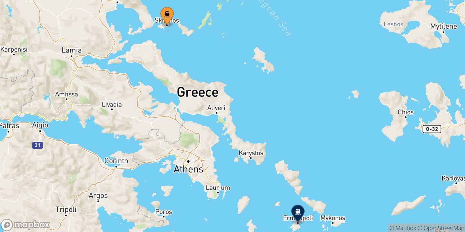 Mapa de la ruta Skiathos Syros