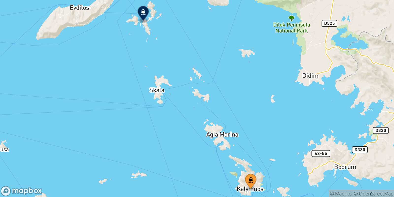 Mapa de la ruta Kalymnos Fourni