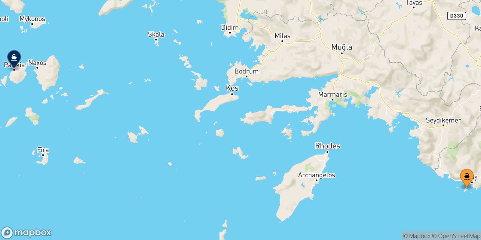 Mapa de la ruta Kastelorizo Paros