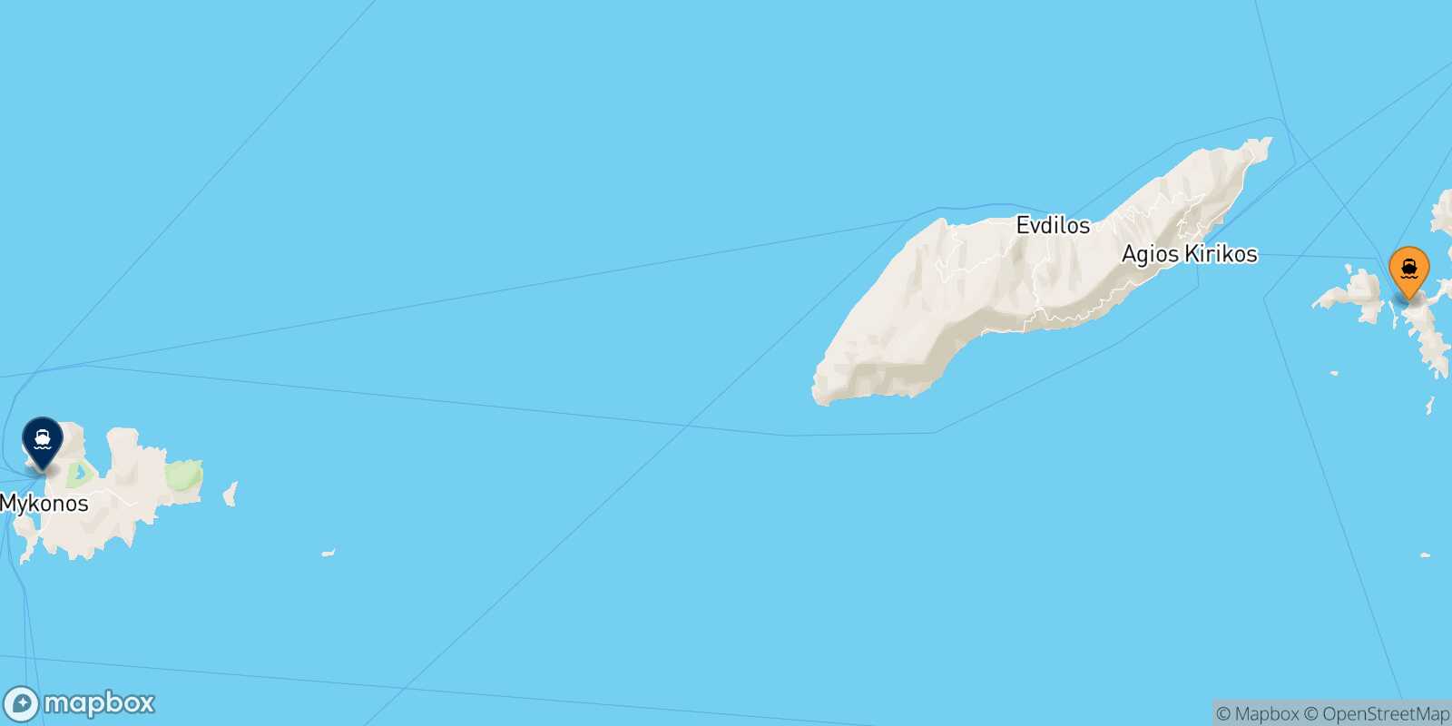 Mapa de la ruta Fourni Mykonos