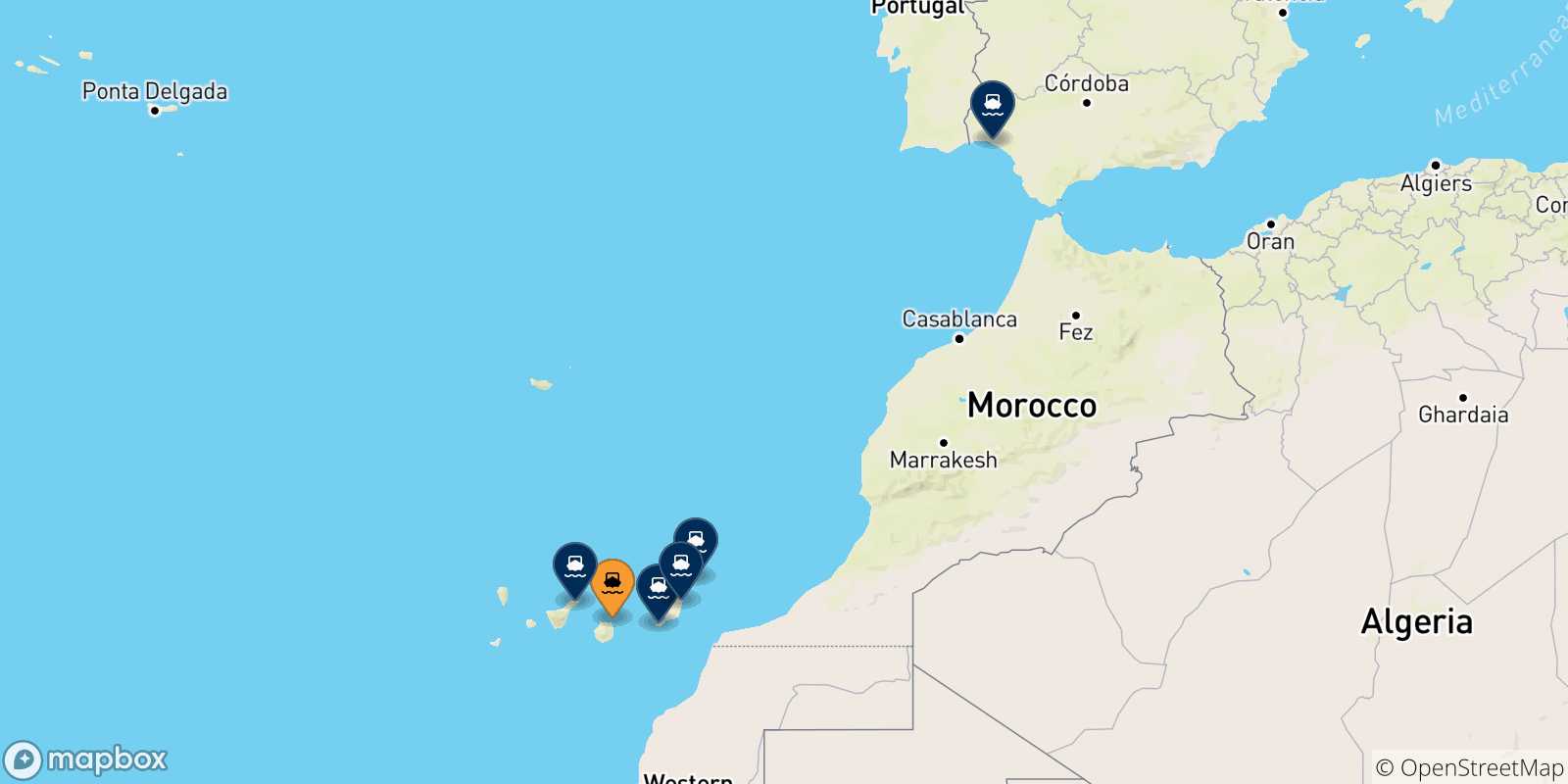 Mapa de las posibles rutas entre Las Palmas De Gran Canaria y  España