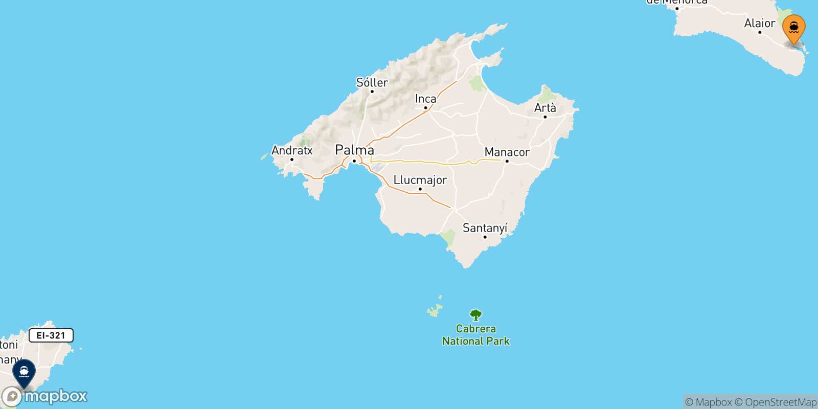Mapa de la ruta Mahon (Menorca) Ibiza