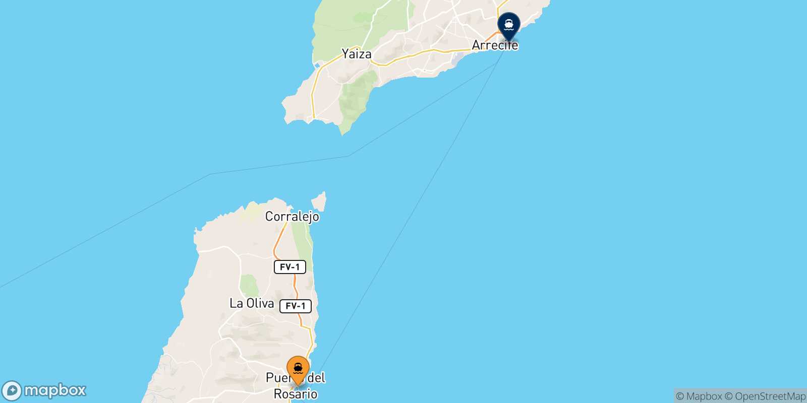 Mapa de la ruta Puerto Del Rosario (Fuerteventura) Arrecife (Lanzarote)