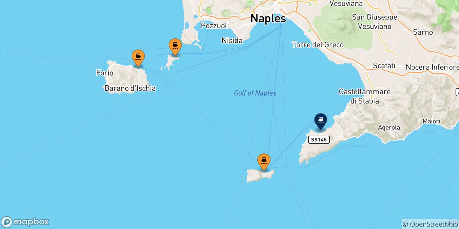 Mapa de las posibles rutas entre Golfo De Nápoles y  Sorrento