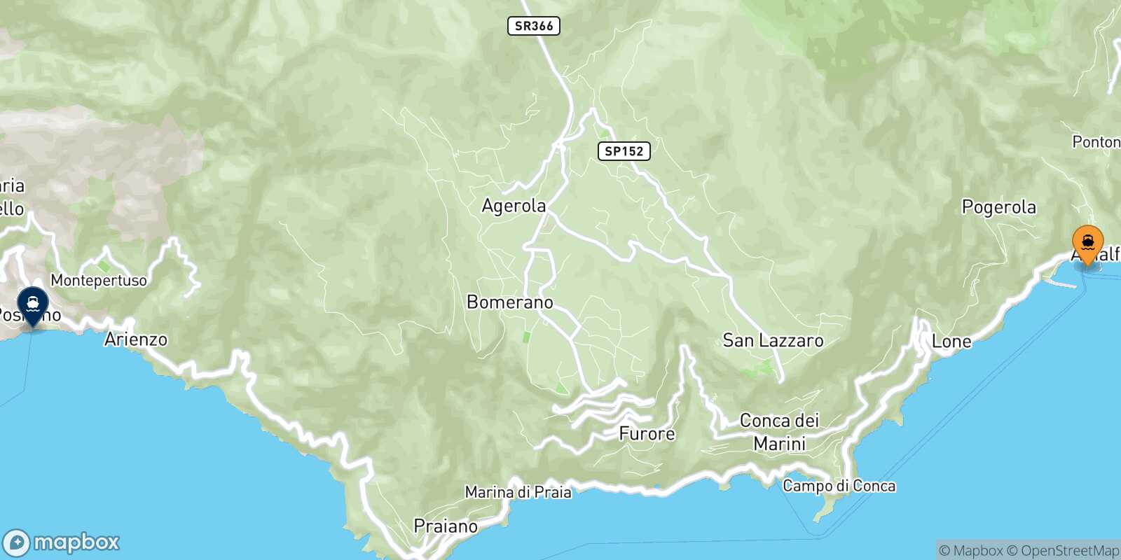 Mapa de la ruta Amalfi Positano
