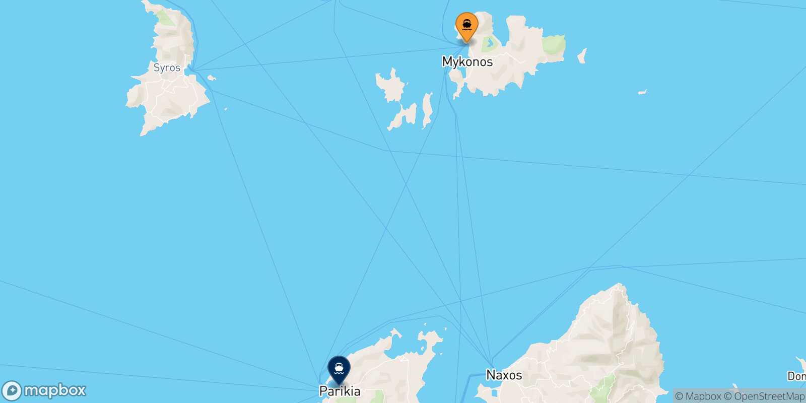 Mapa de la ruta Mykonos Paros