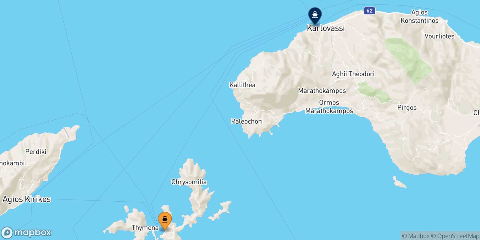 Mapa de la ruta Fourni Pythagorio (Samos)