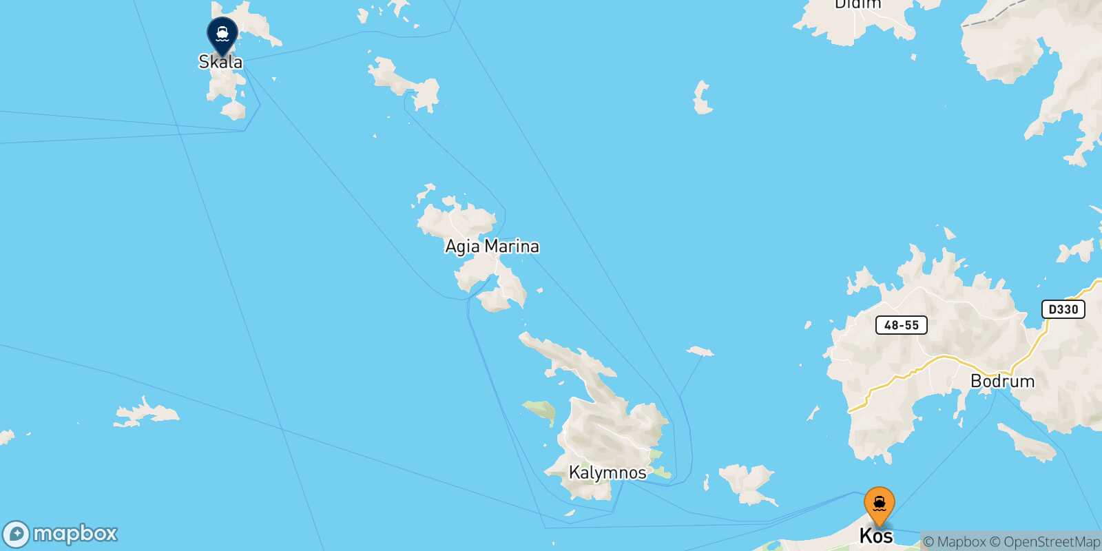 Mapa de la ruta Kos Patmos