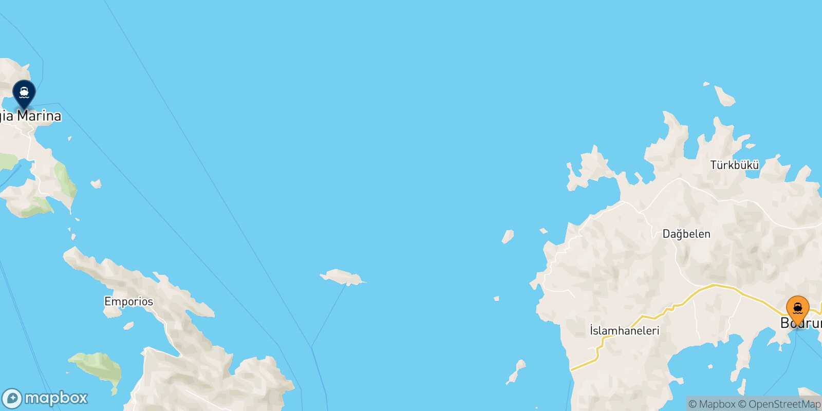 Mapa de la ruta Turgutreis Leros