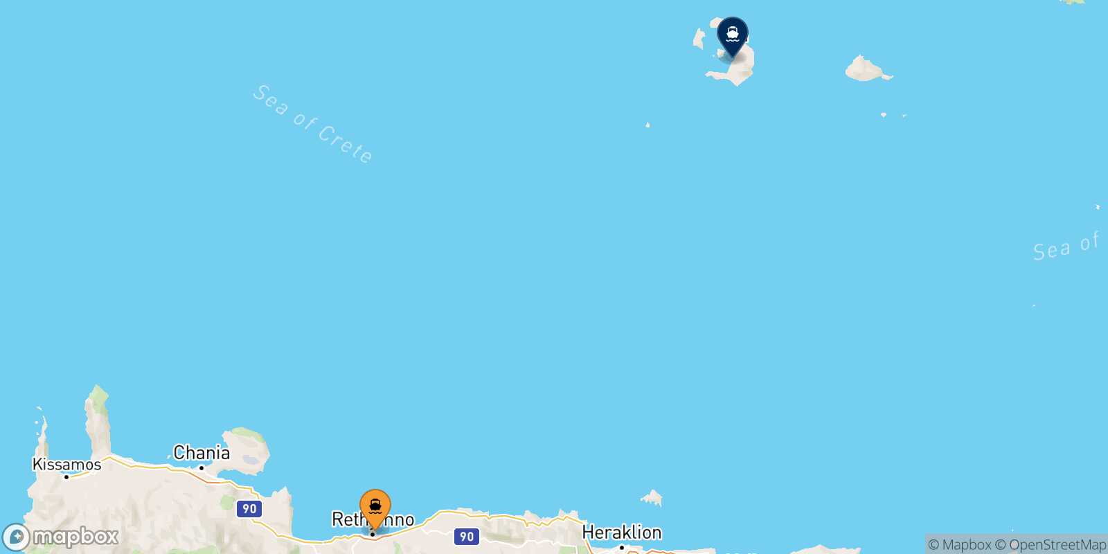 Mapa de la ruta Rethimno Santorini