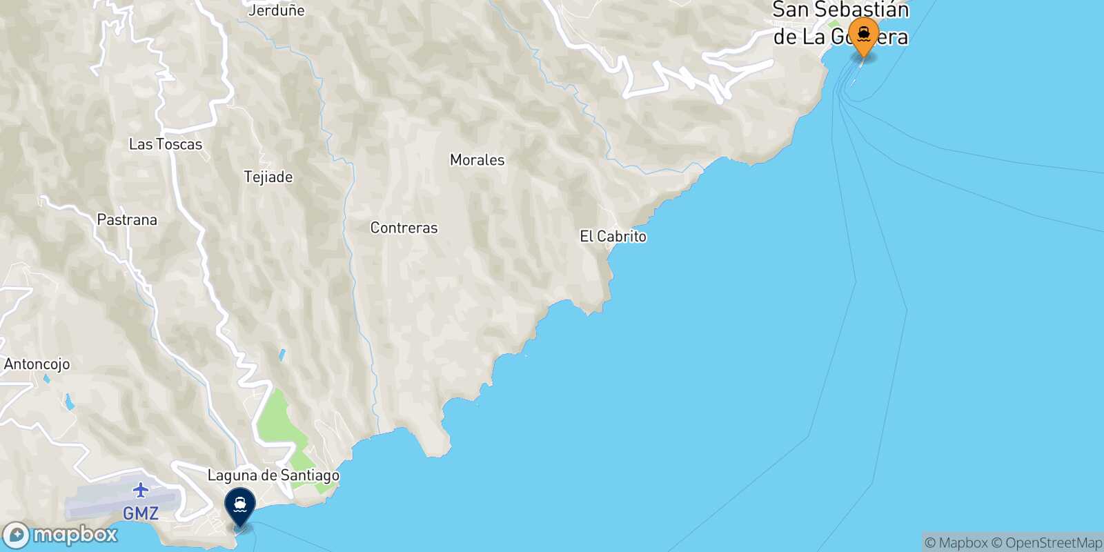 Mapa de los puertos conectados con  Playa De Santiago (La Gomera)
