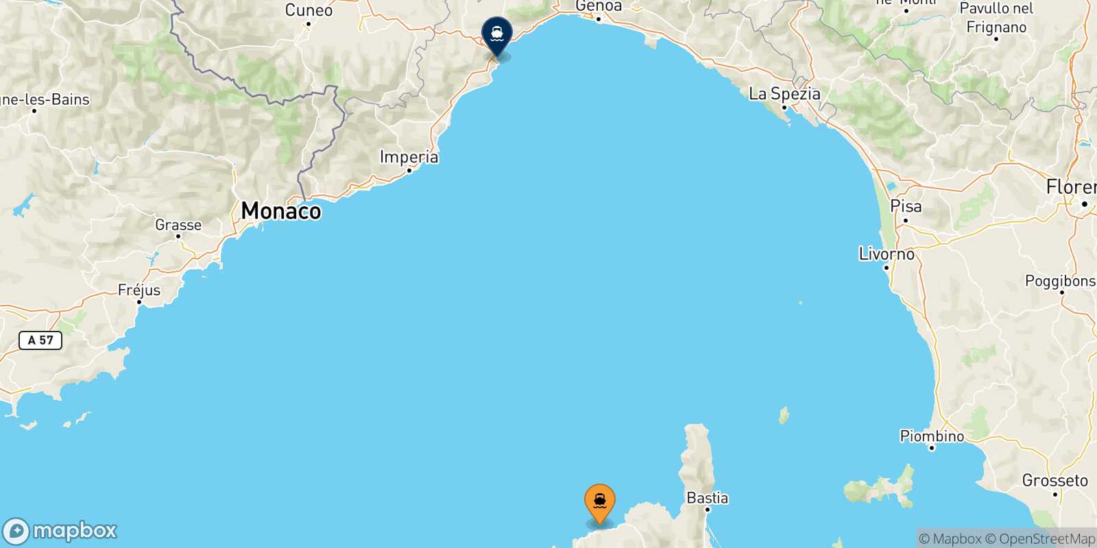 Mapa de la ruta Calvi Savona