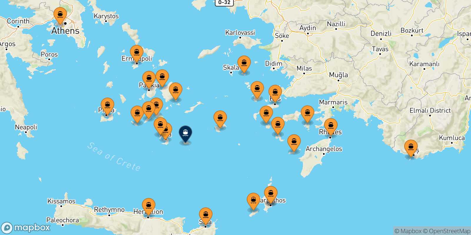 Mapa de los puertos conectados con  Anafi