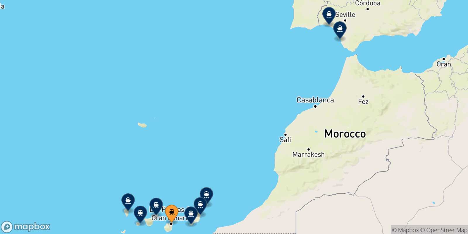 Mapa de los destinos alcanzables de Las Palmas De Gran Canaria