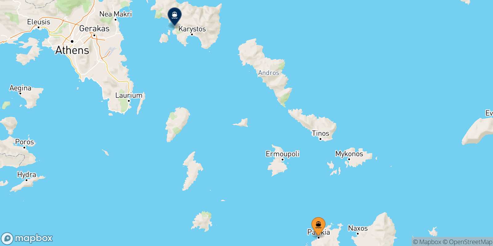 Mapa de la ruta Paros Karystos