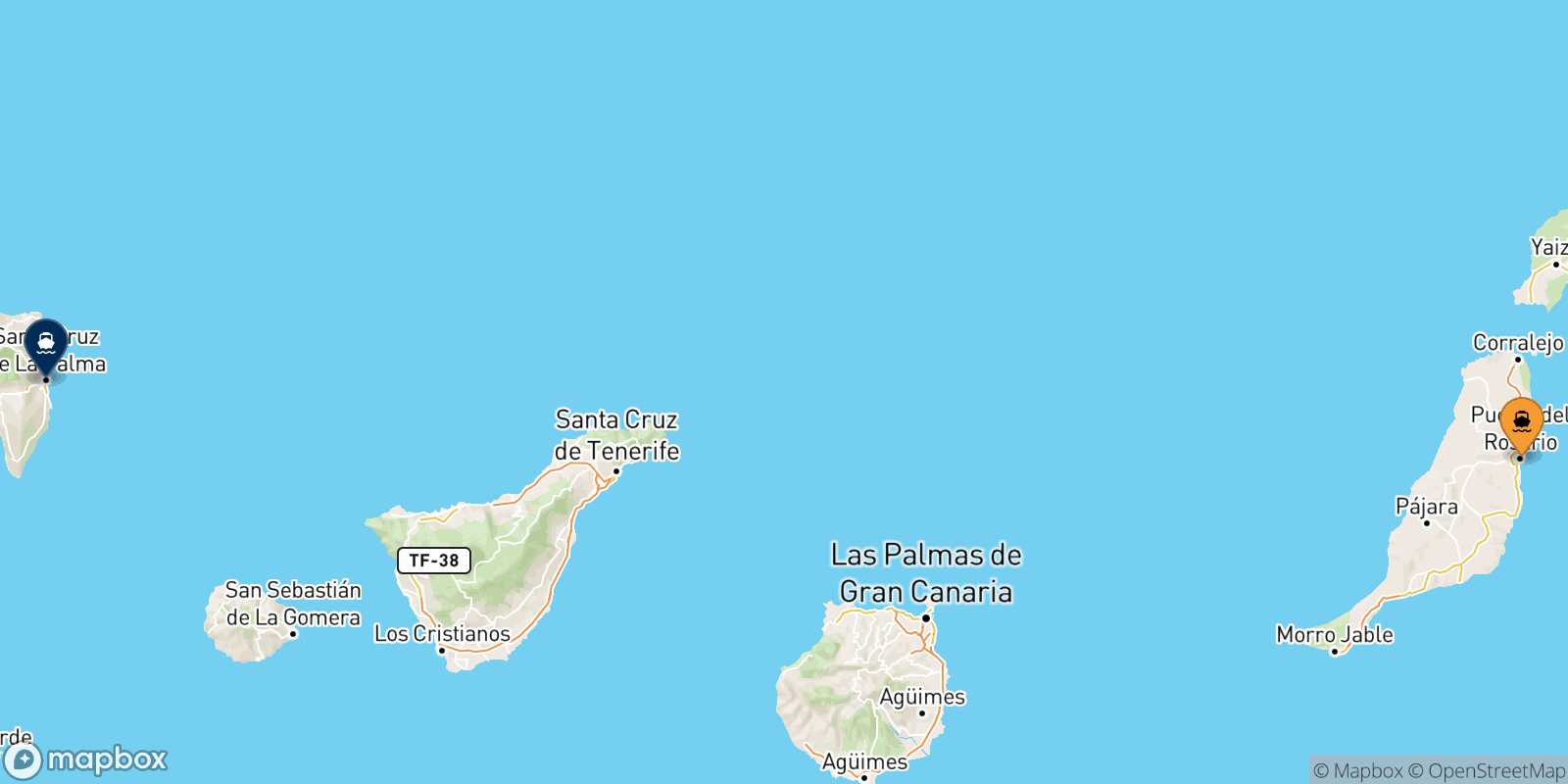 Mapa de la ruta Puerto Del Rosario (Fuerteventura) Santa Cruz De La Palma