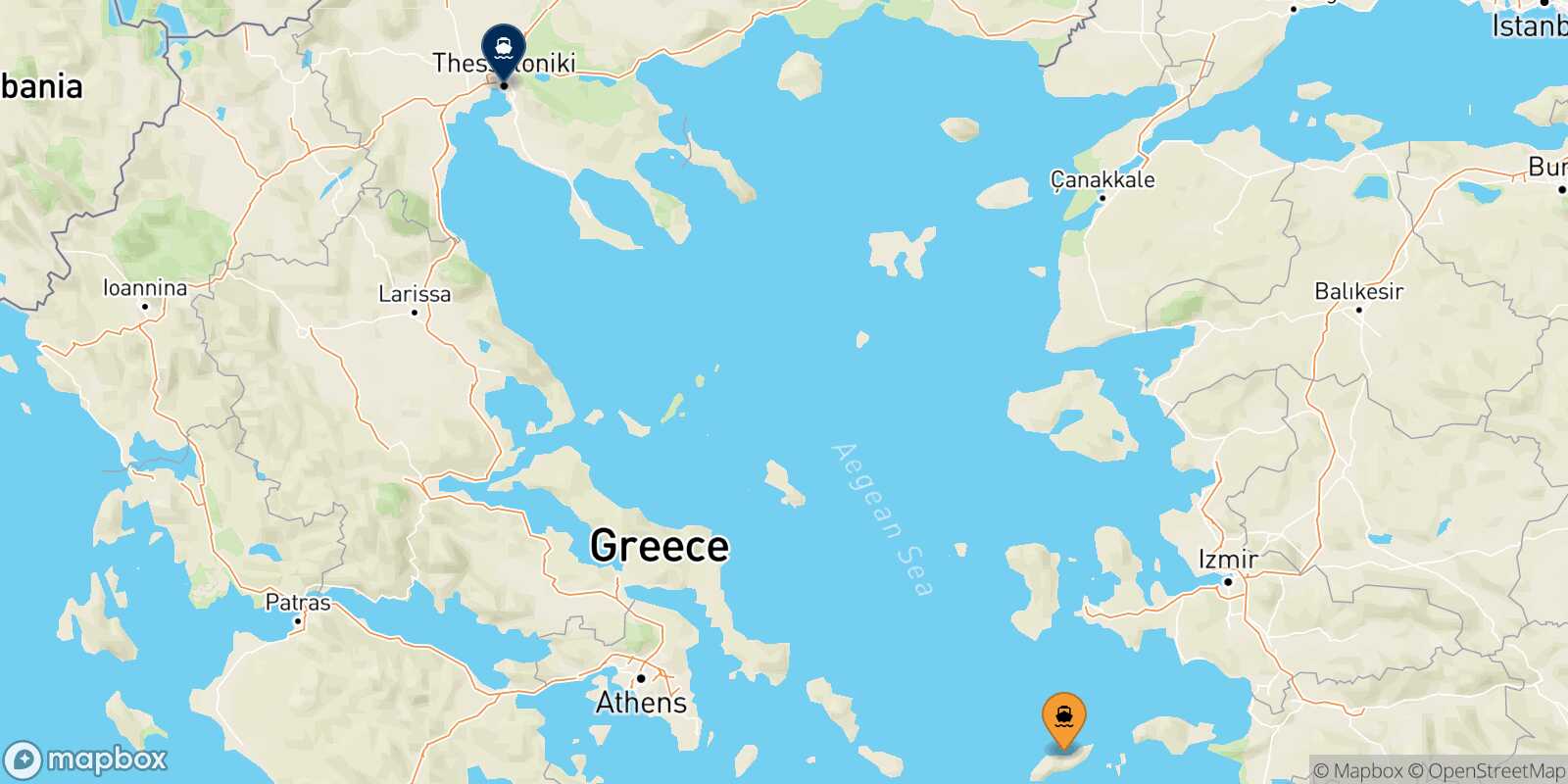 Mapa de la ruta Evdilos (Ikaria) Salónica