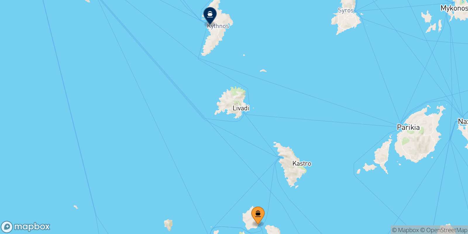 Mapa de la ruta Kimolos Kythnos