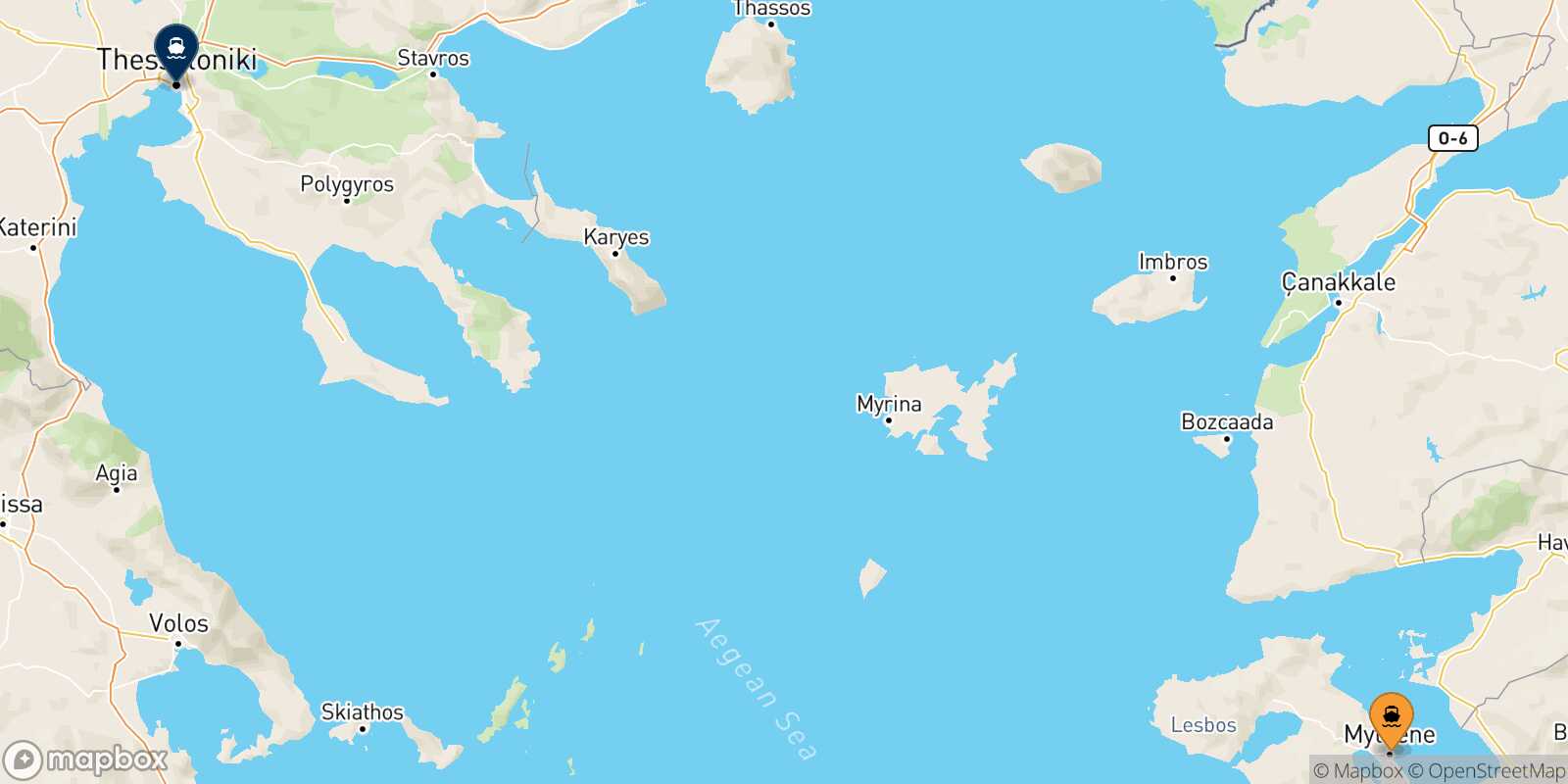 Mapa de la ruta Mytilene (Lesvos) Salónica