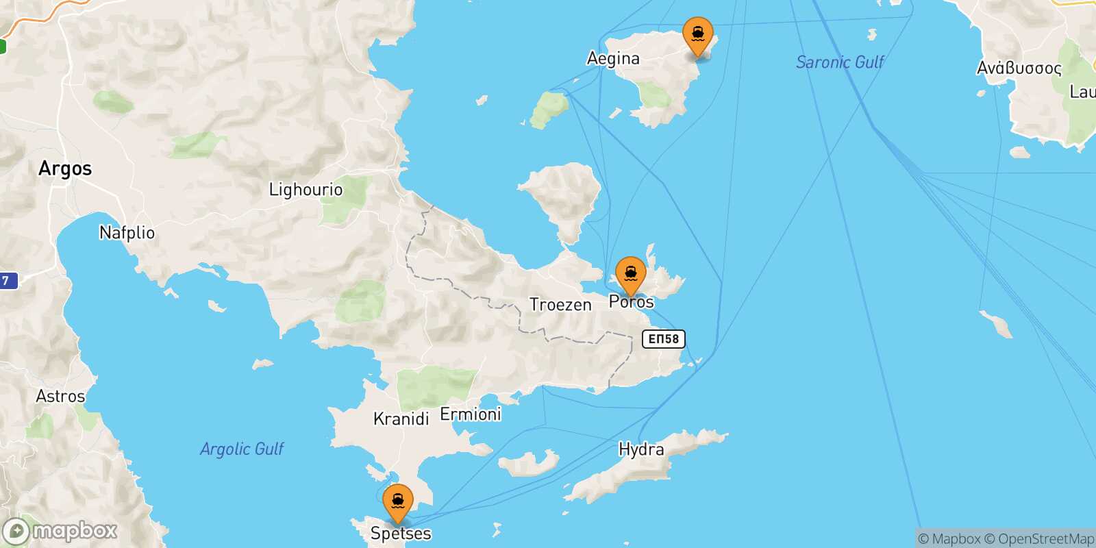 Mapa de los puertos conectados con  Hydra