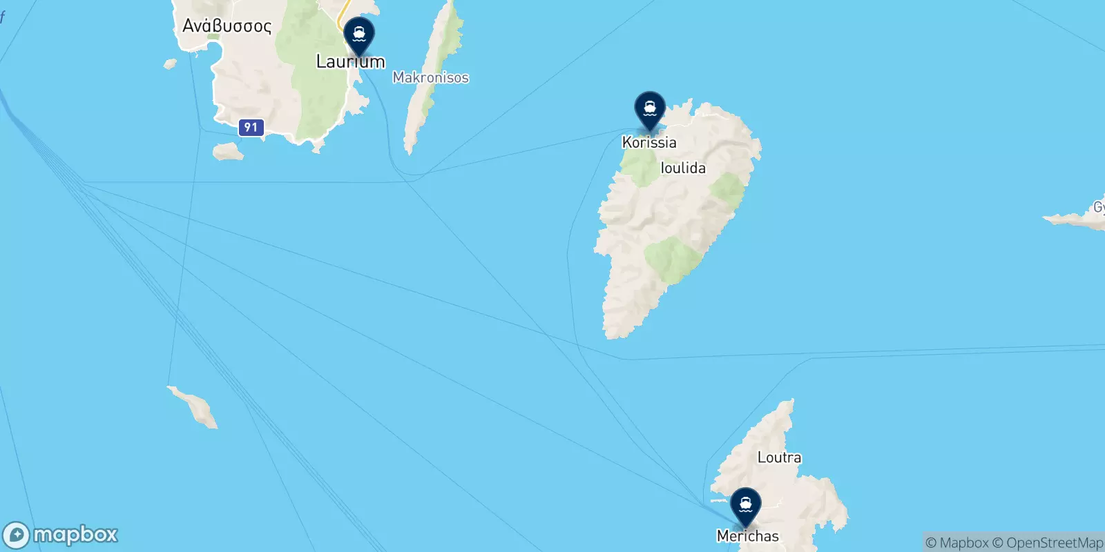 Mapa de los destinos Avlemon N.e.