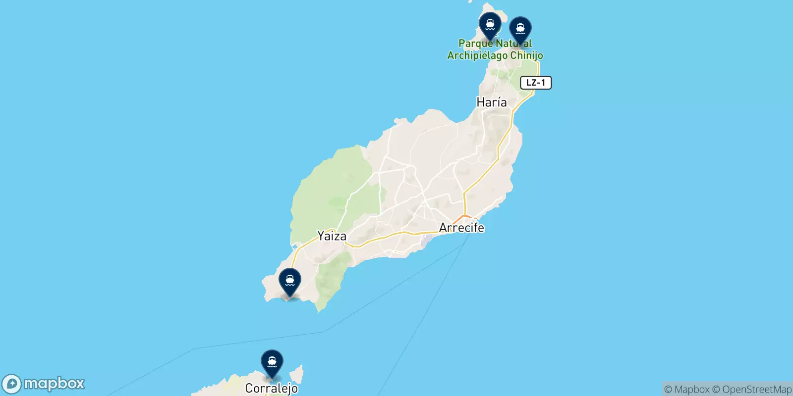 Mapa de los destinos Lineas Maritimas Romero