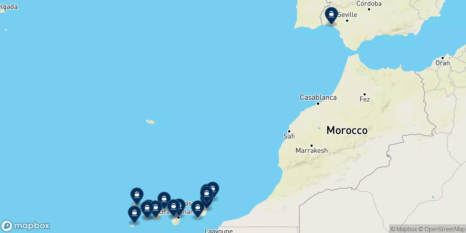 Mapa de los destinos Fredolsen