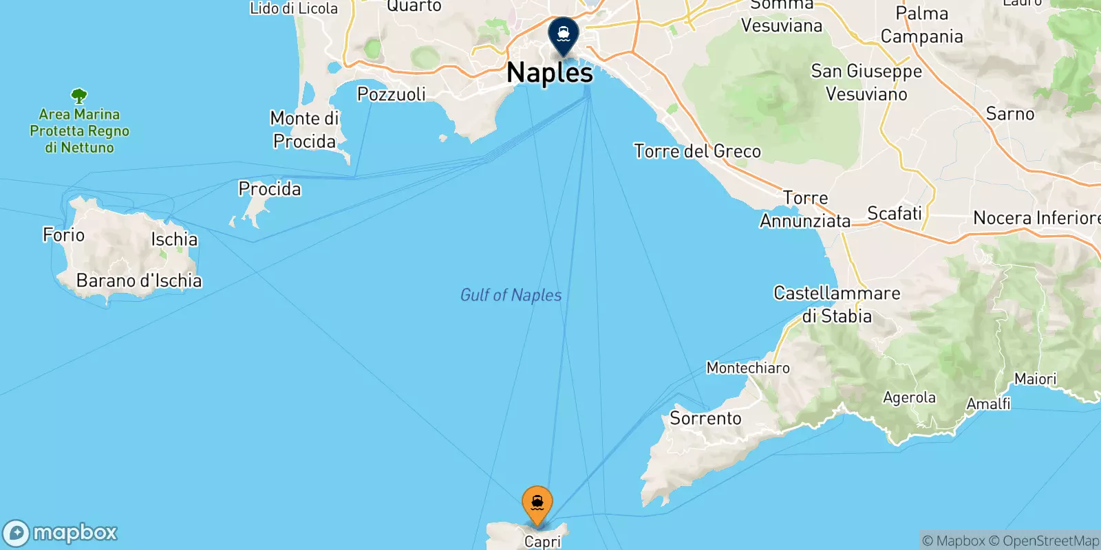 Ferries de Capri a Nápoles Beverello